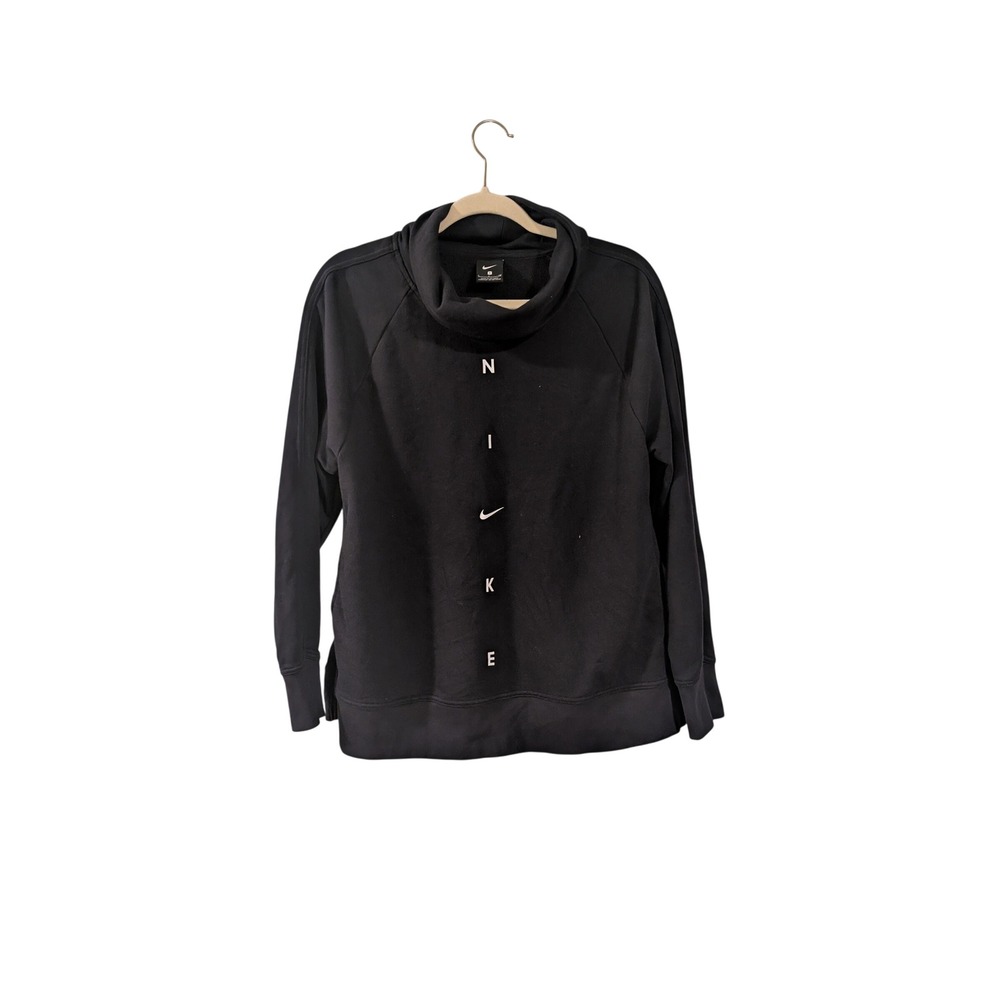 Nike Funnel Neck Sweatshirt Women Small Black Vertical Graphic Pullover